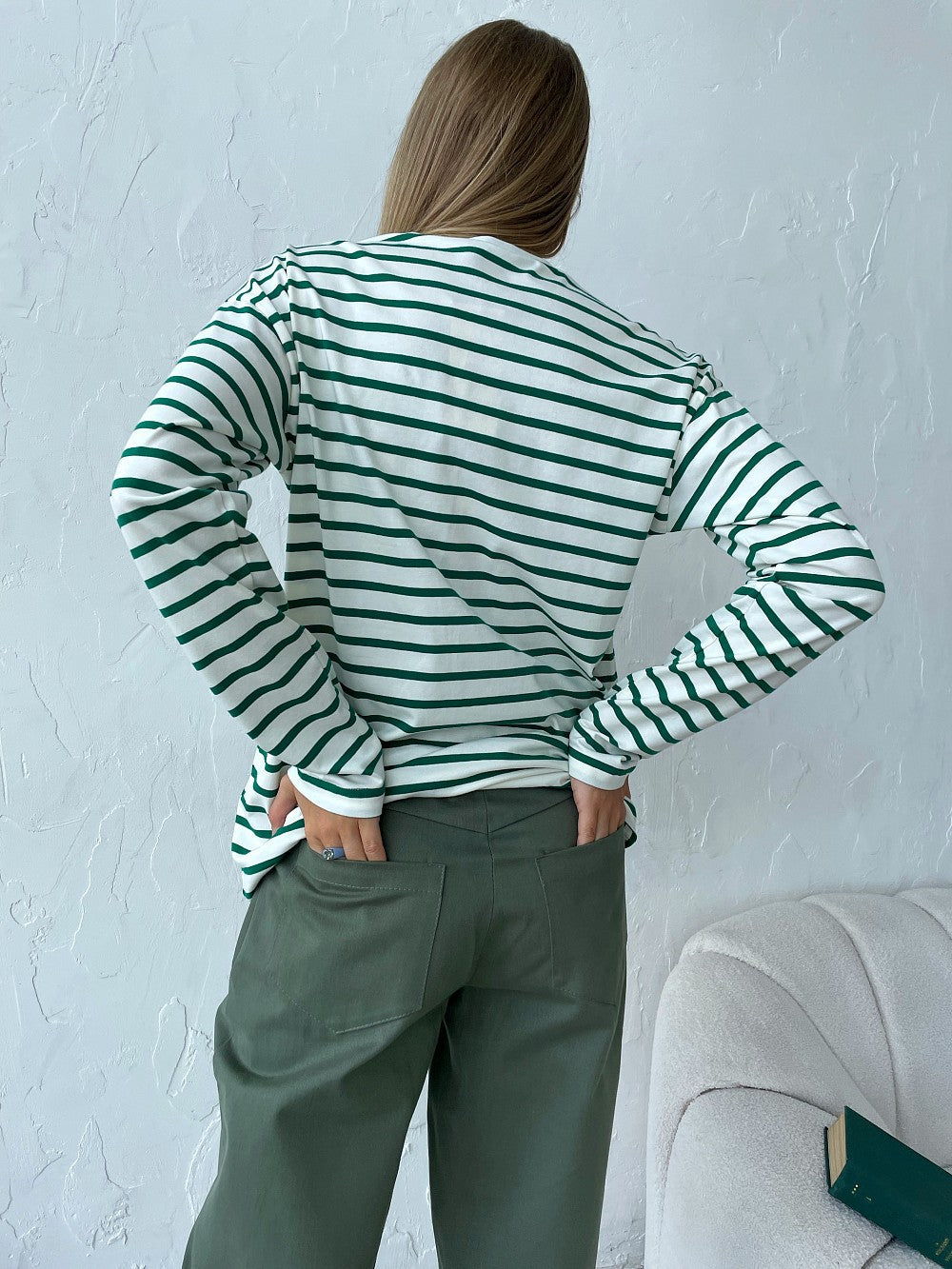 Long-sleeved striped T-shirt casual round neck cotton striped loose top