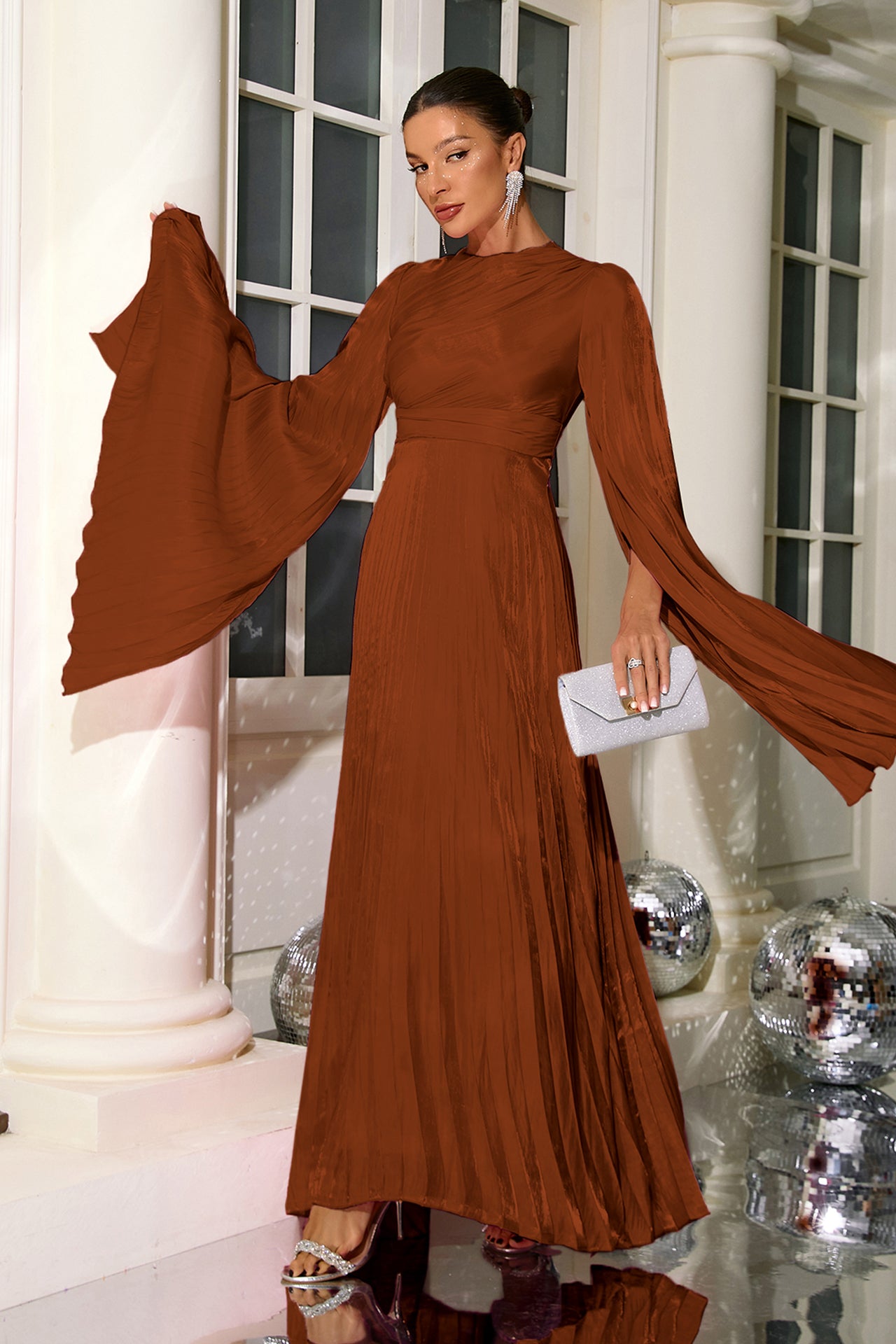 Veda Pleated Long Sleeve Maxi Dress