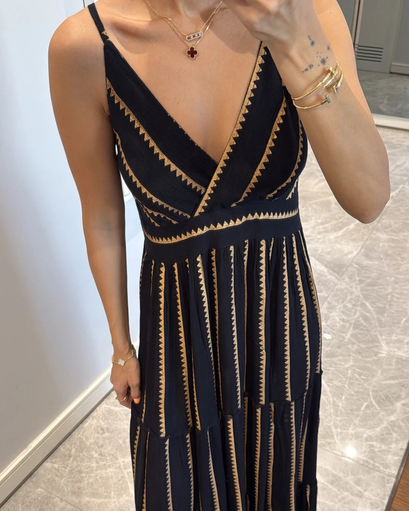 Geometric Print V-Neck Sling Dress