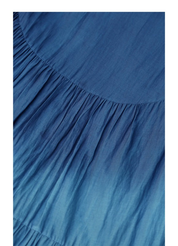 Literary Vintage Tie-Dye Gradual Loose Light Mulberry Silk Midi Dress