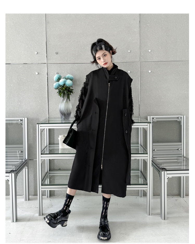 Dark Style Zipper Sleeveless Coat