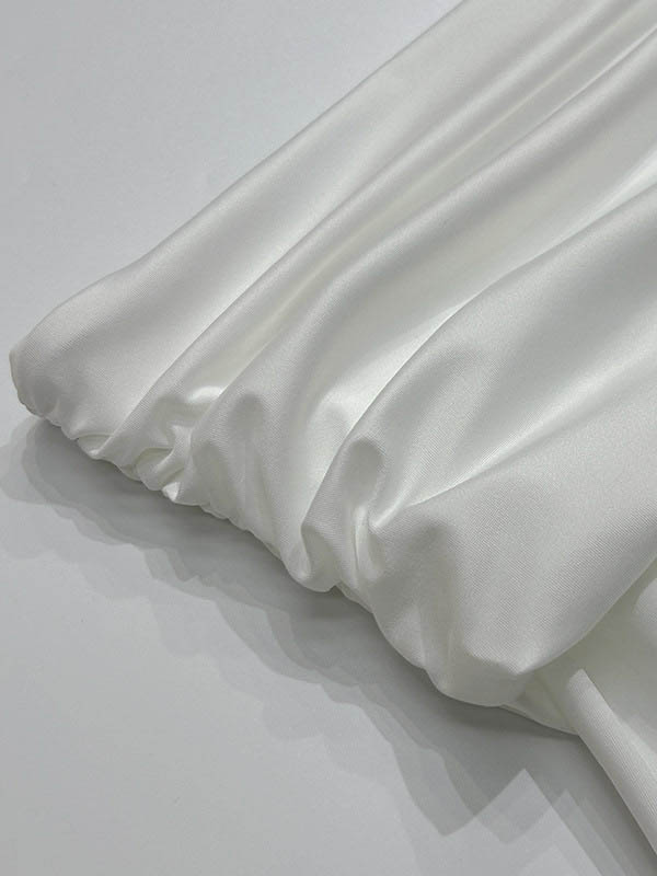 Skinny Pleated See-Through Solid Color Split-Joint Off-The-Shoulder T-Shirts