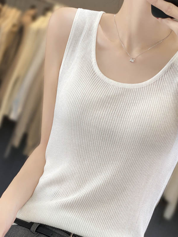 Loose Sleeveless Solid Color U-Neck Vest Top