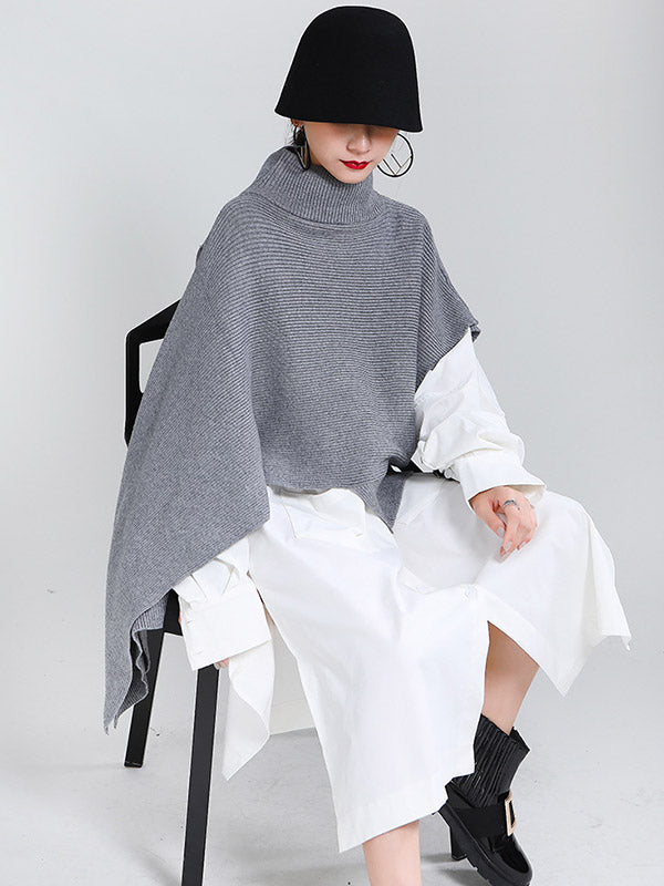 Original Solid High-Neck Irregularity Sweater