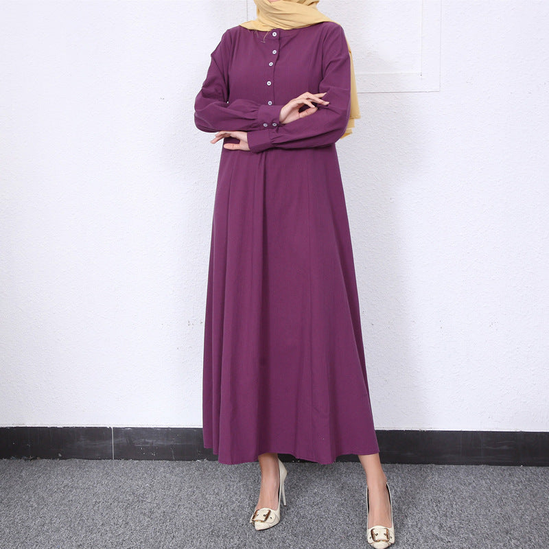 Simple Solid Color Stand Collar Maxi Dress