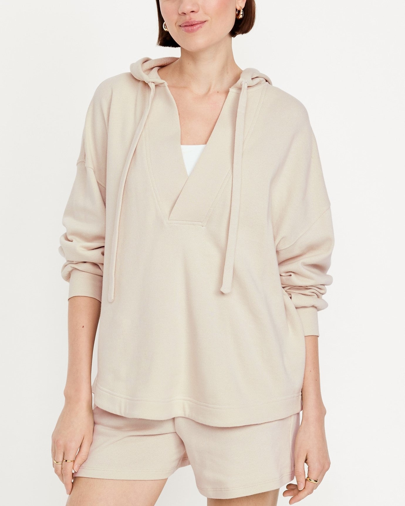 Oversized Drawstring V-Neck Hoodie Shorts Two-Piece Set With Pockets (Buy 2 Free Shipping)