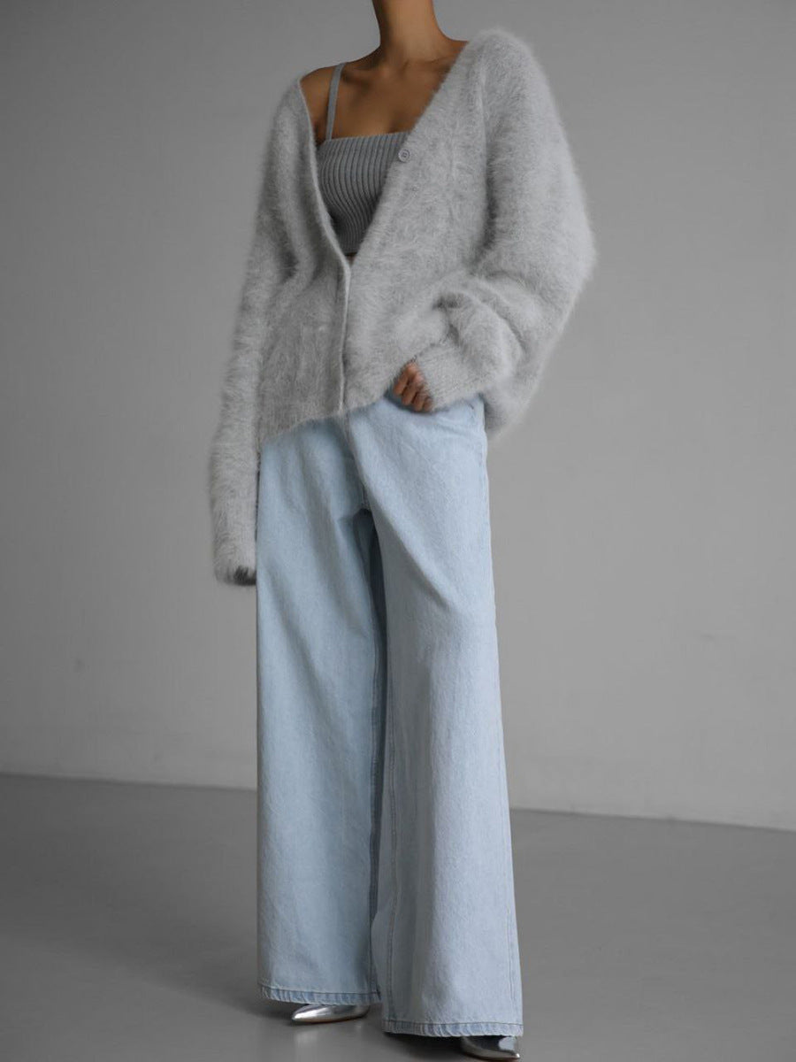 Mink-Like Knitted Sweater Cardigan Autumn And Winter Lazy