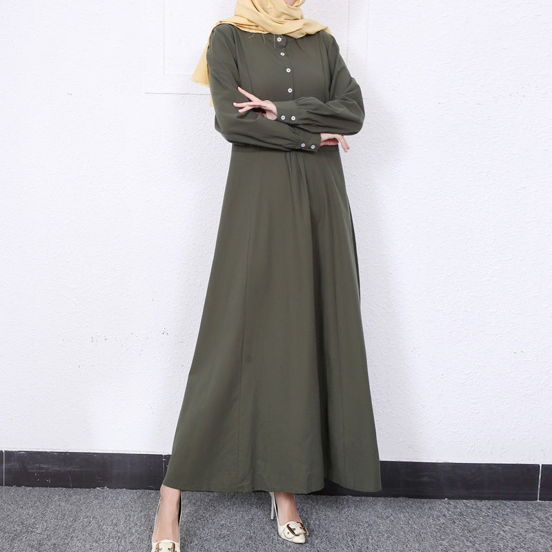 Simple Solid Color Stand Collar Maxi Dress