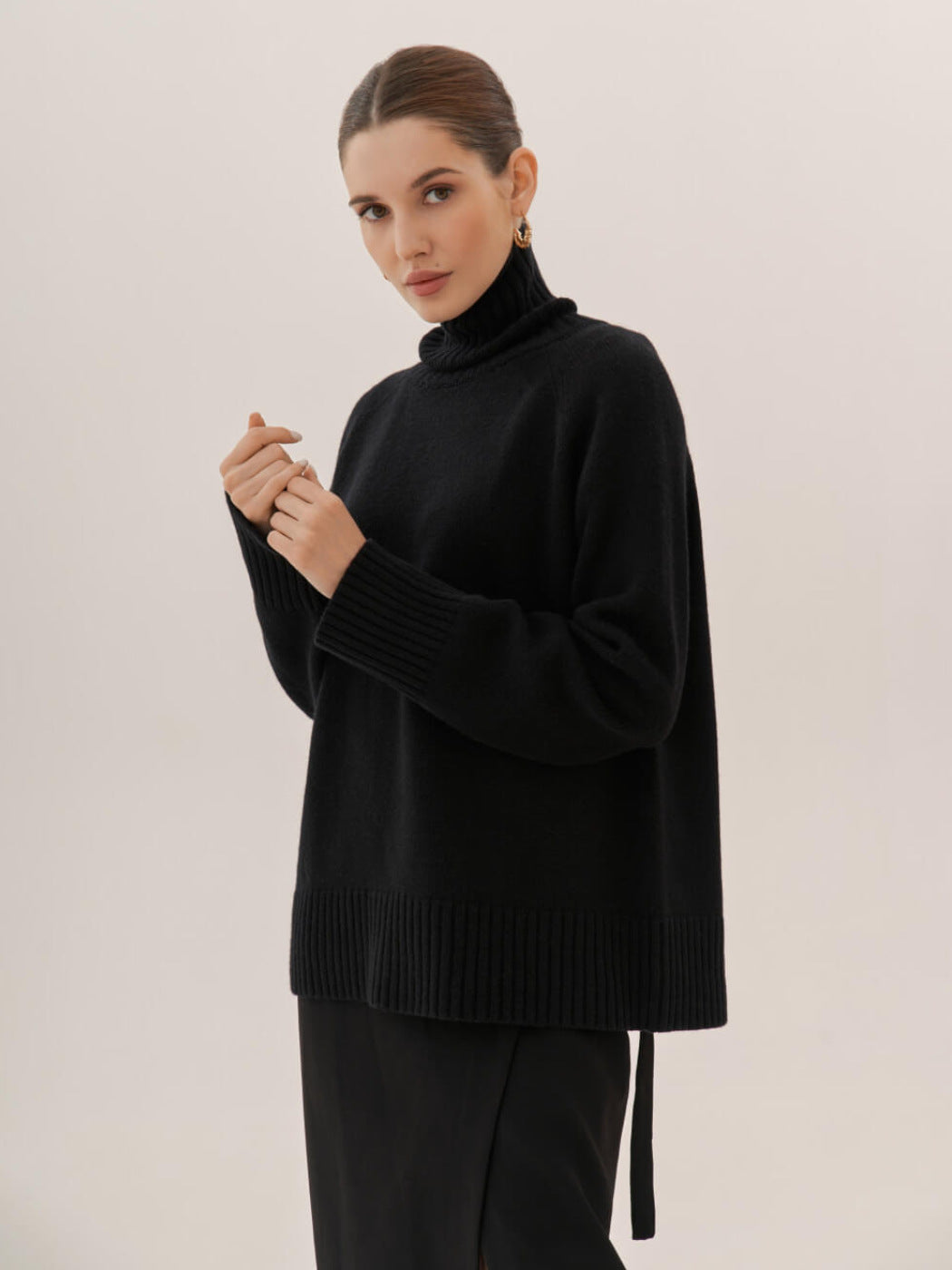 Turtleneck sweater autumn and winter elegant commuter solid color raglan sleeve women's knitted blouse