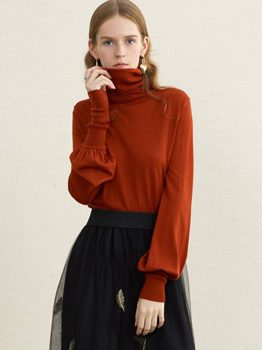Thin Lantern Sleeve Turtleneck Women's Sweater