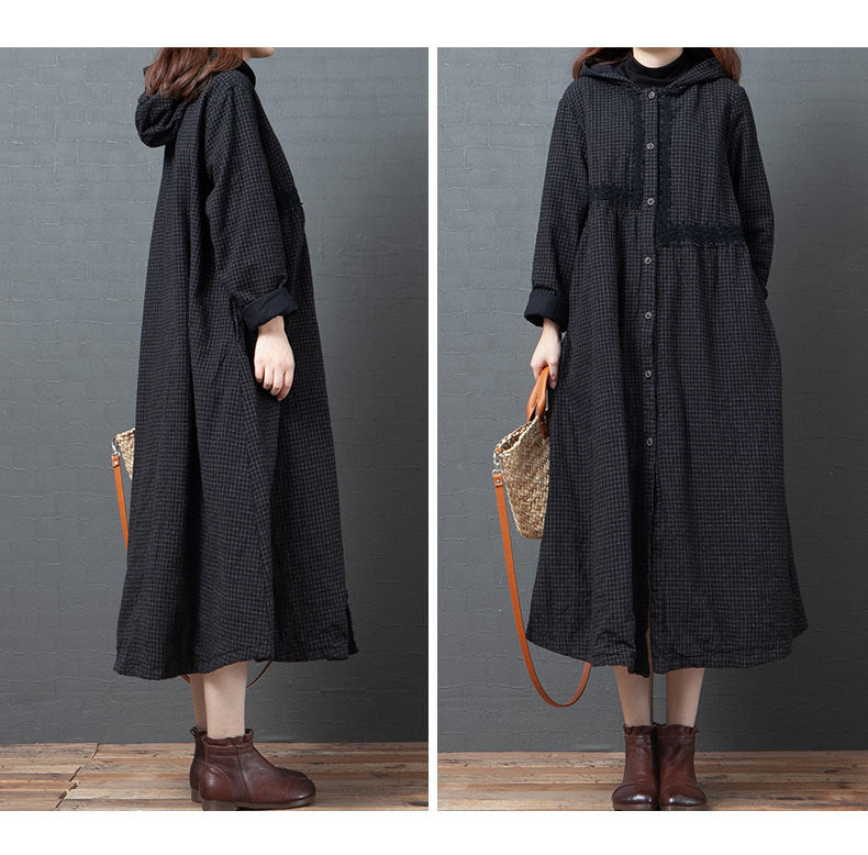 Loose Splicing Hooded Cotton Coat