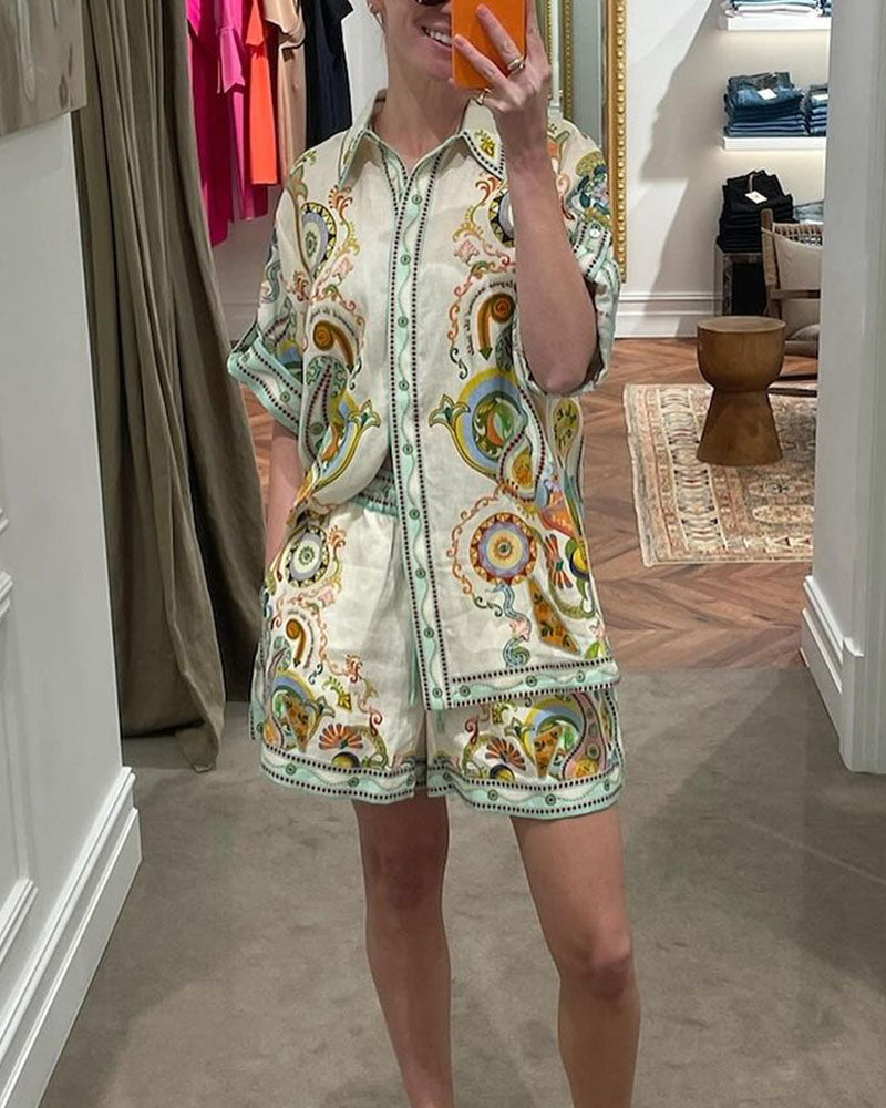 Abstract print casual two-piece set