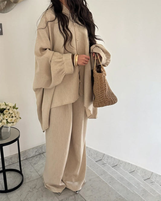 Casual Cotton Linen Shirt & Pants Two-piece Set