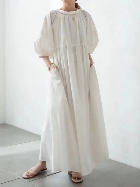 Loose Solid Color Lantern Sleeve Maxi Dress