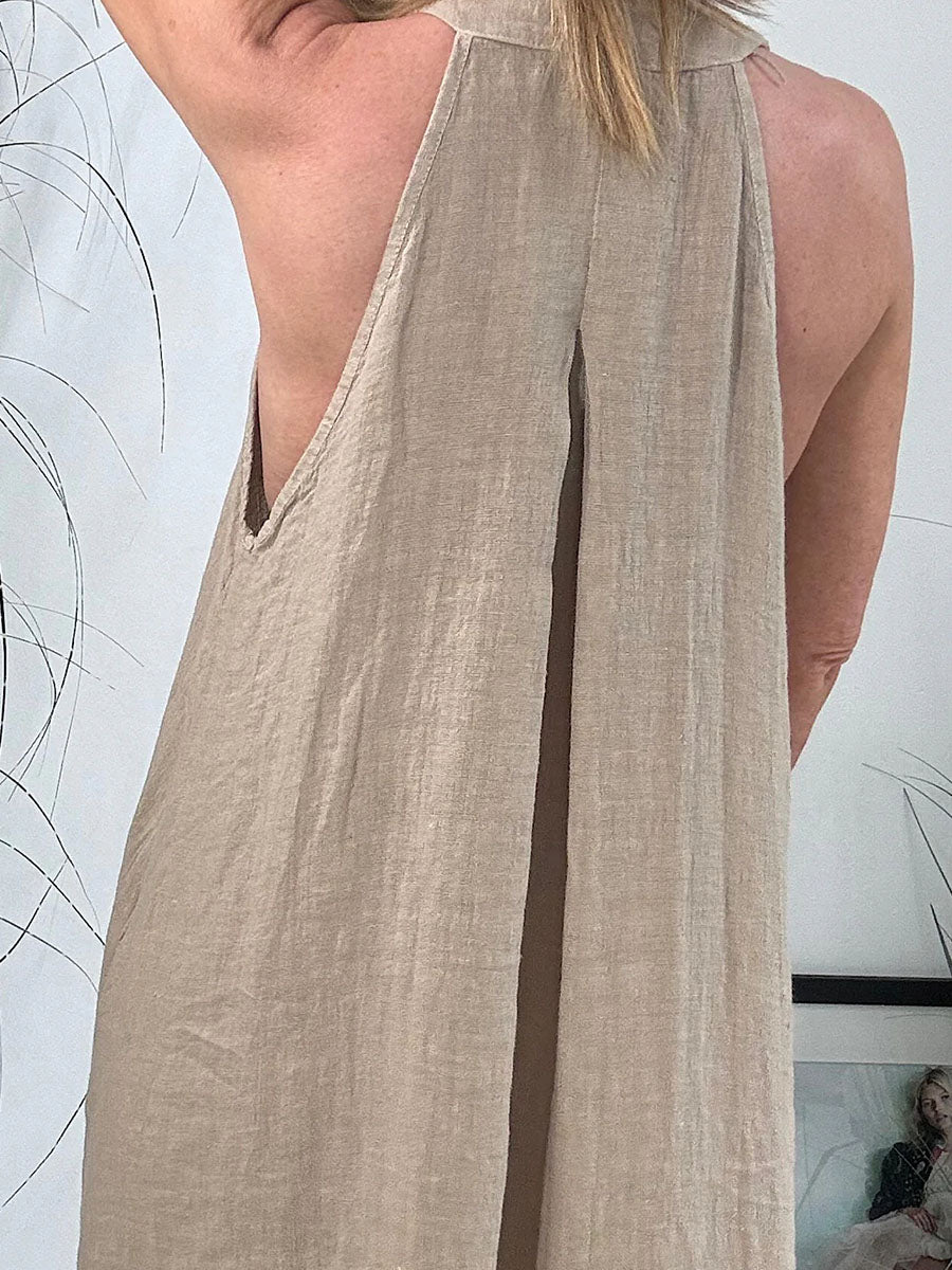 V-neck cotton and linen sleeveless dress