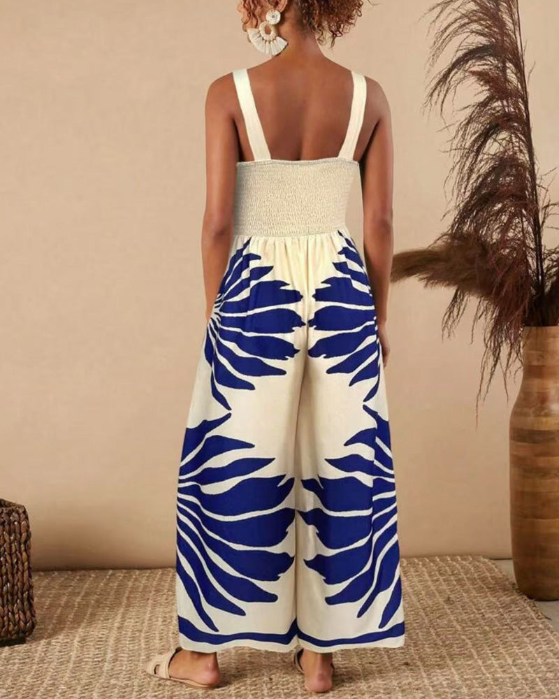 Fashion Printed Suspender Jumpsuit