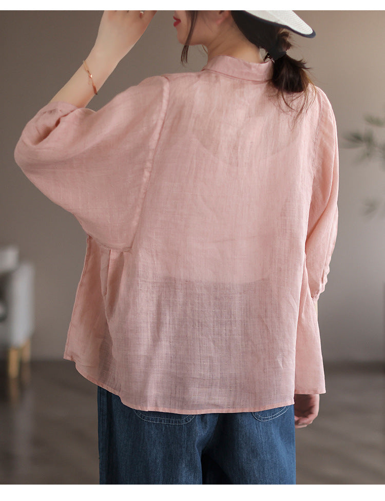 Literary Solid Color Lapel Bat Sleeve Shirt