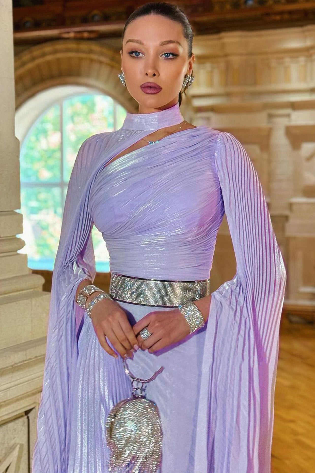 Kaia Long Sleeve High-Neck Maxi Dress