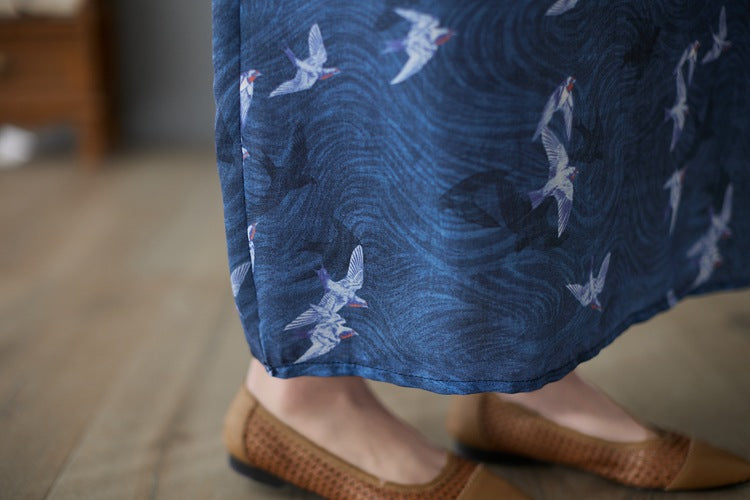 Vintage Print V-neck Short Sleeve Maxi Dress