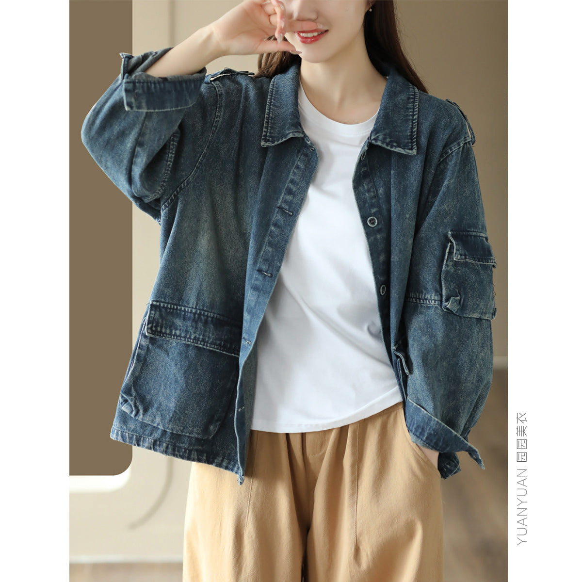 Vintage Splicing Long Sleeve Denim Jacket