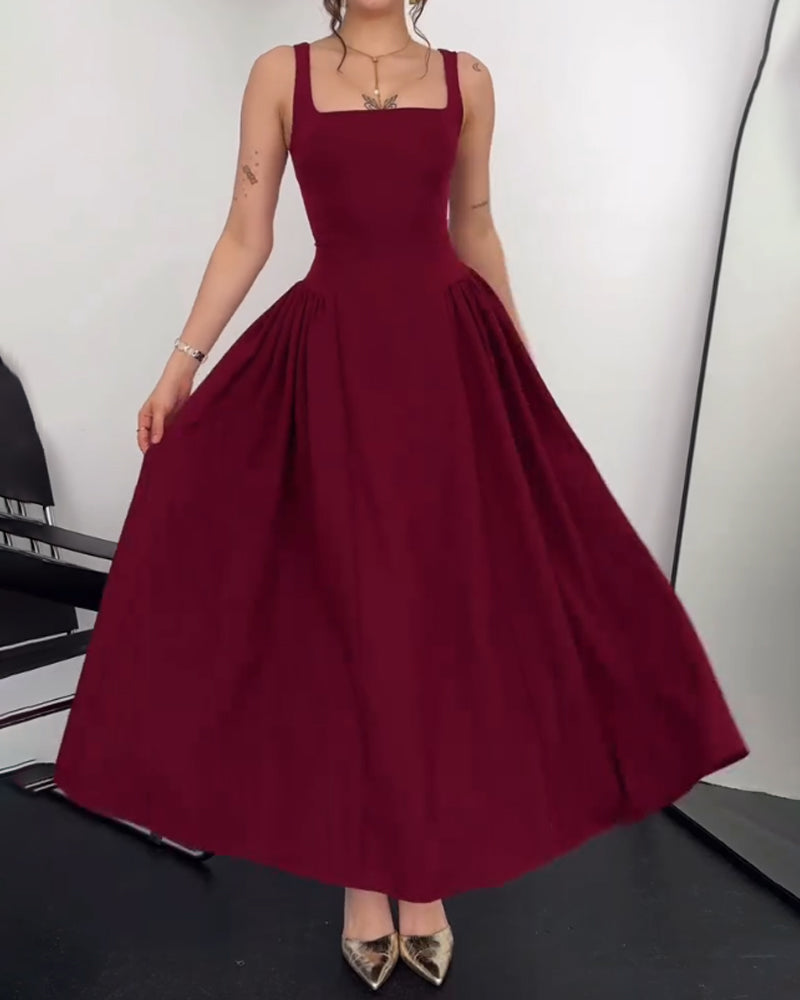 Elegant Solid Color Sling Dress