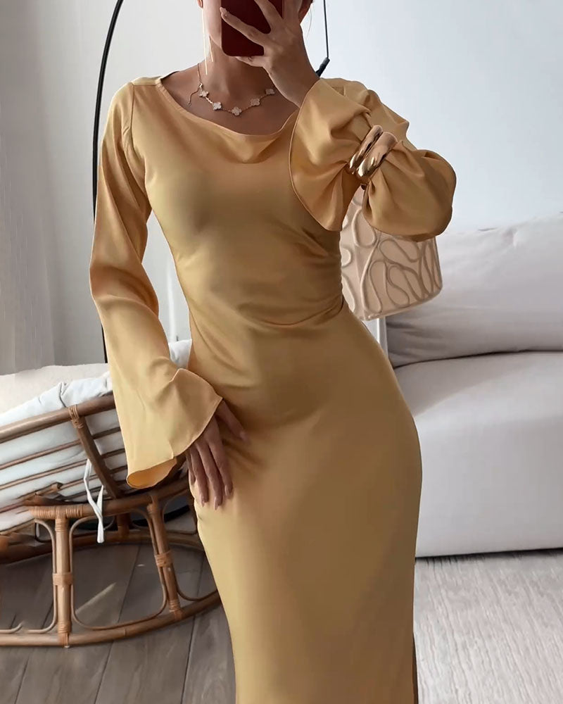 Golden elegant waisted evening dress
