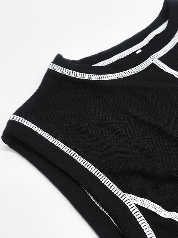 A-Line Sleeveless Split-Joint Striped Round-Neck Maxi Dresses