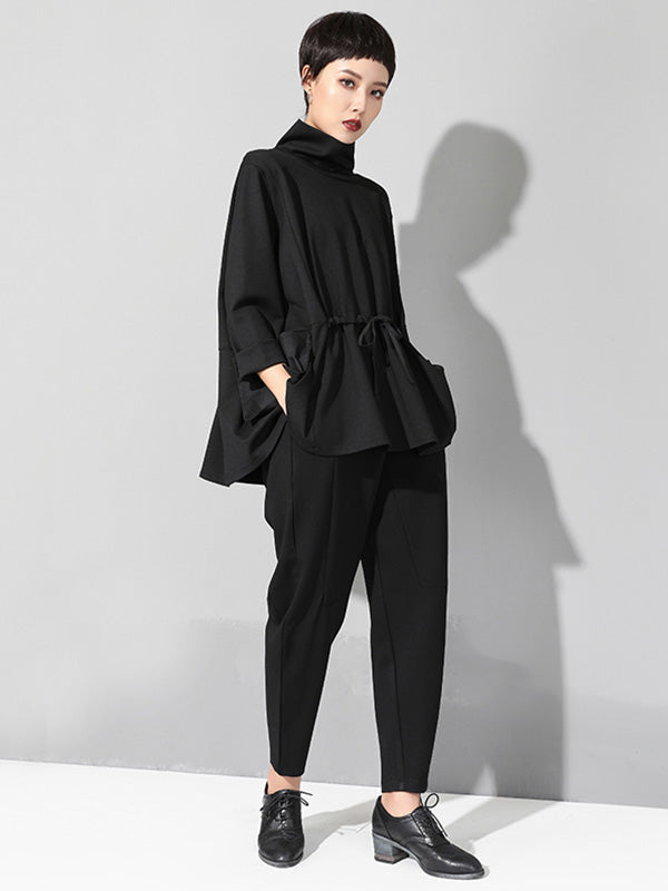 Original Solid Color Smocked High-Neck Sweatshirts