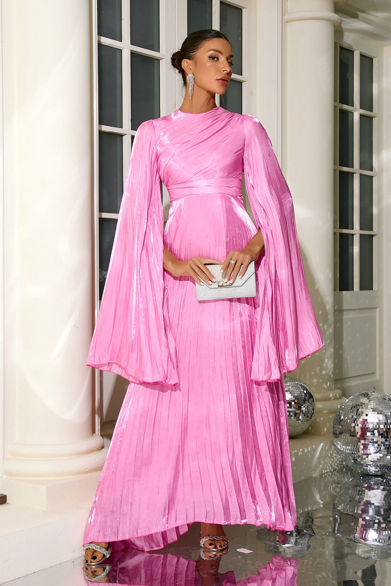 Veda Pleated Long Sleeve Maxi Dress