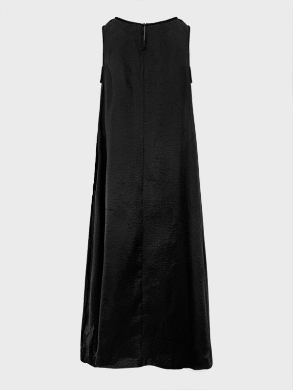 A-Line Loose Pockets See-Through Solid Color Round-Neck Cover-Up Midi Dresses