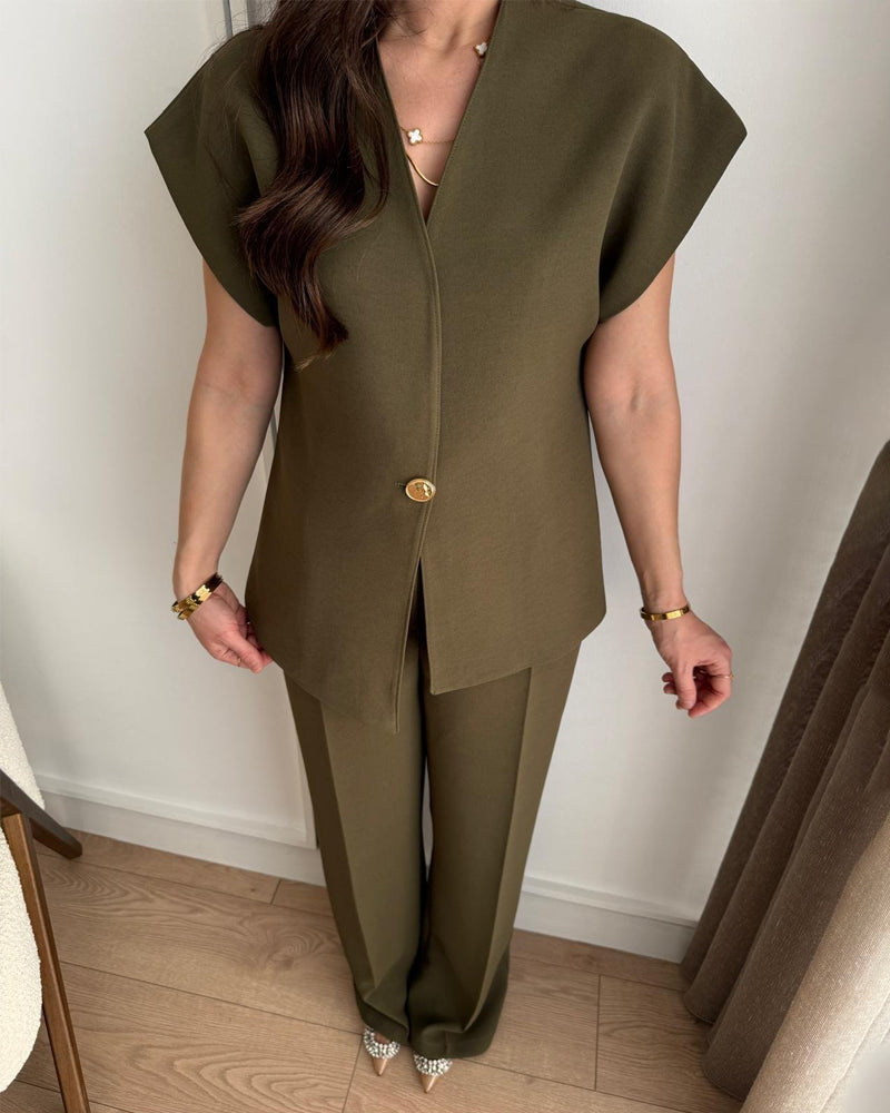 Fashion Commuter Asymmetrical Top & Pants Two-Piece Set