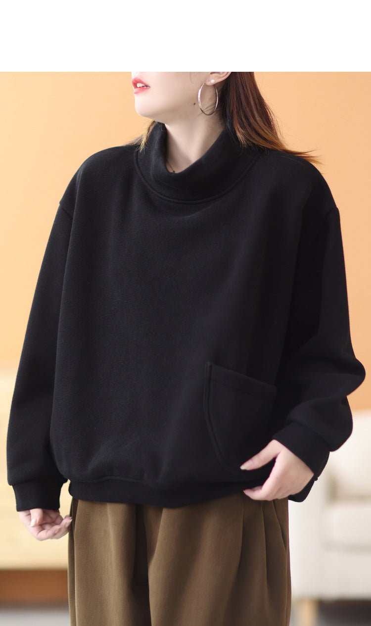 Casual Solid Color High Collar Velvet Sweatshirt