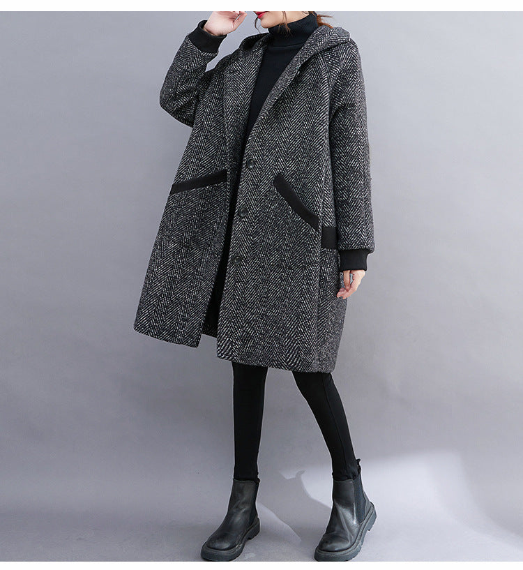 Loose Solid Color Hooded Coat