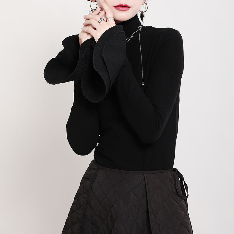 Special Solid Color Stretch Turtleneck Cotton T-Shirt