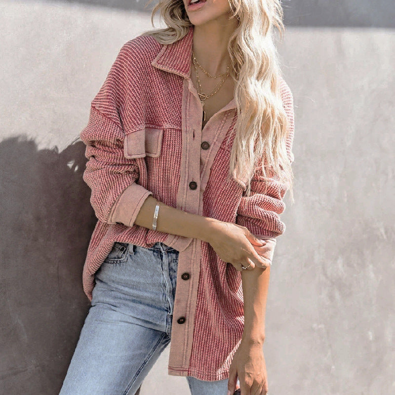 Loose Buttoned Striped Long Sleeve Outwear