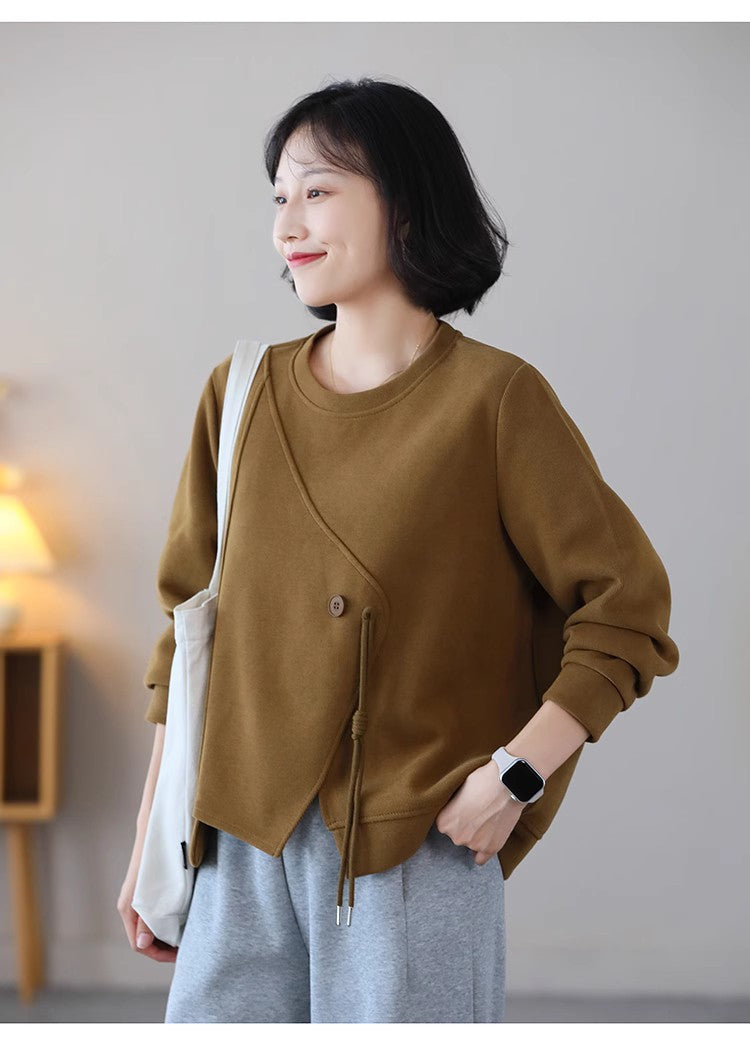 Casual Solid Color Splicing Long Sleeve Sweatshirt