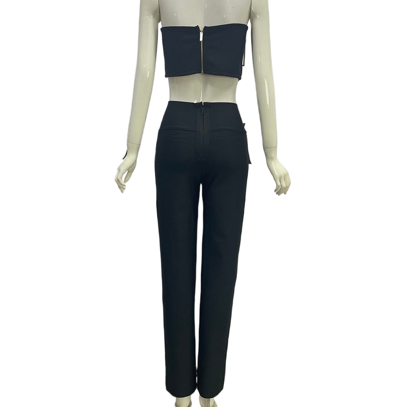 New women's sexy sling vest Cup beaded chain high waist trousers bandage suit pants