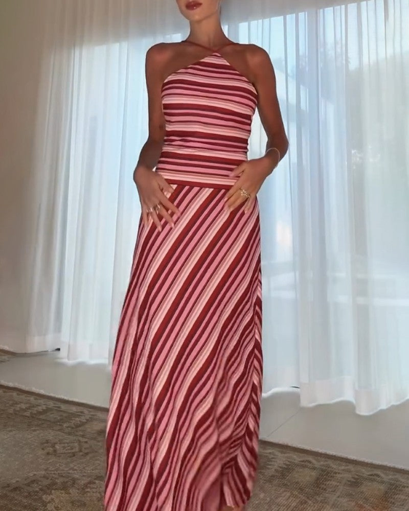 Casual Neck Strap Striped Dress