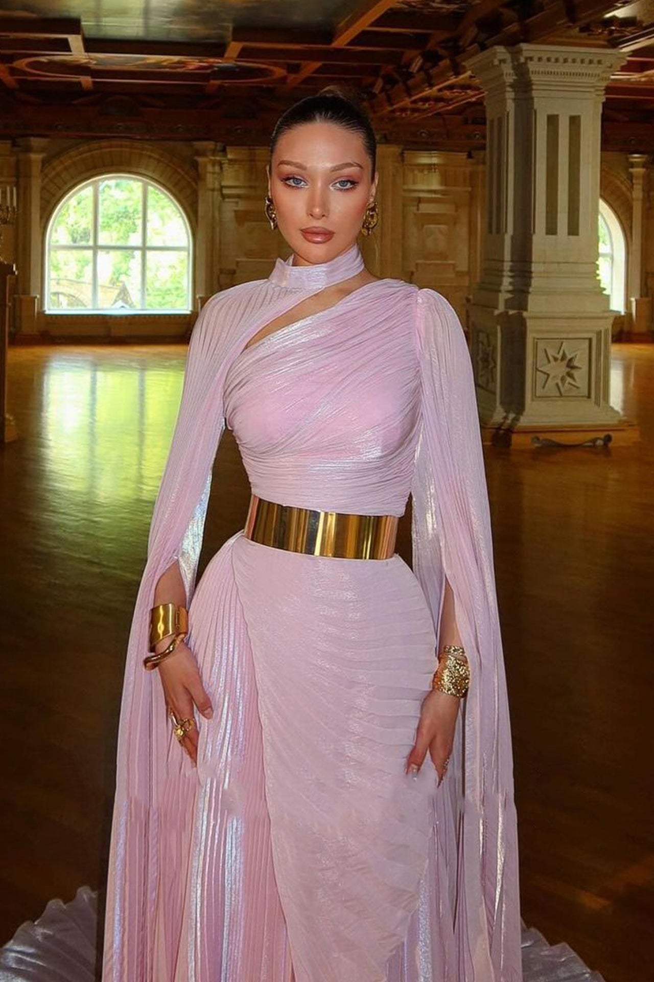 Kaia Long Sleeve High-Neck Maxi Dress