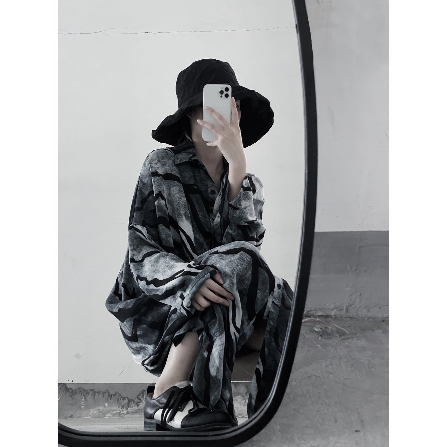 Vintage Tiger Stripe Dyed Long Sleeve Midi Dress