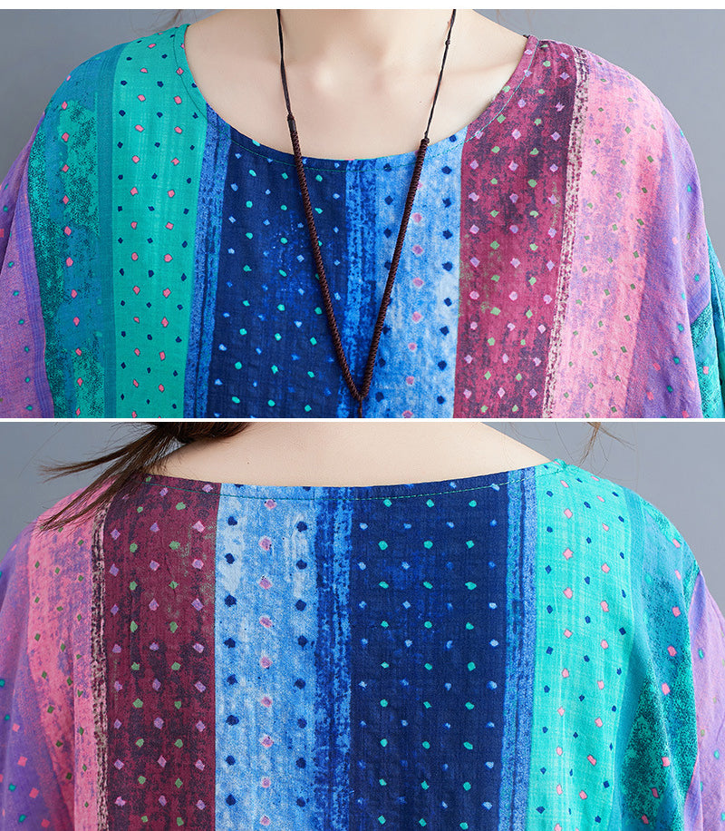 Special Colorful Splicing Round Neck Midi Dress