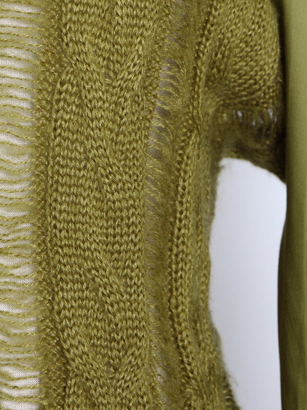 Original Skinny Puff Sleeves Hollow Split-Joint Round-Neck Sweater Tops