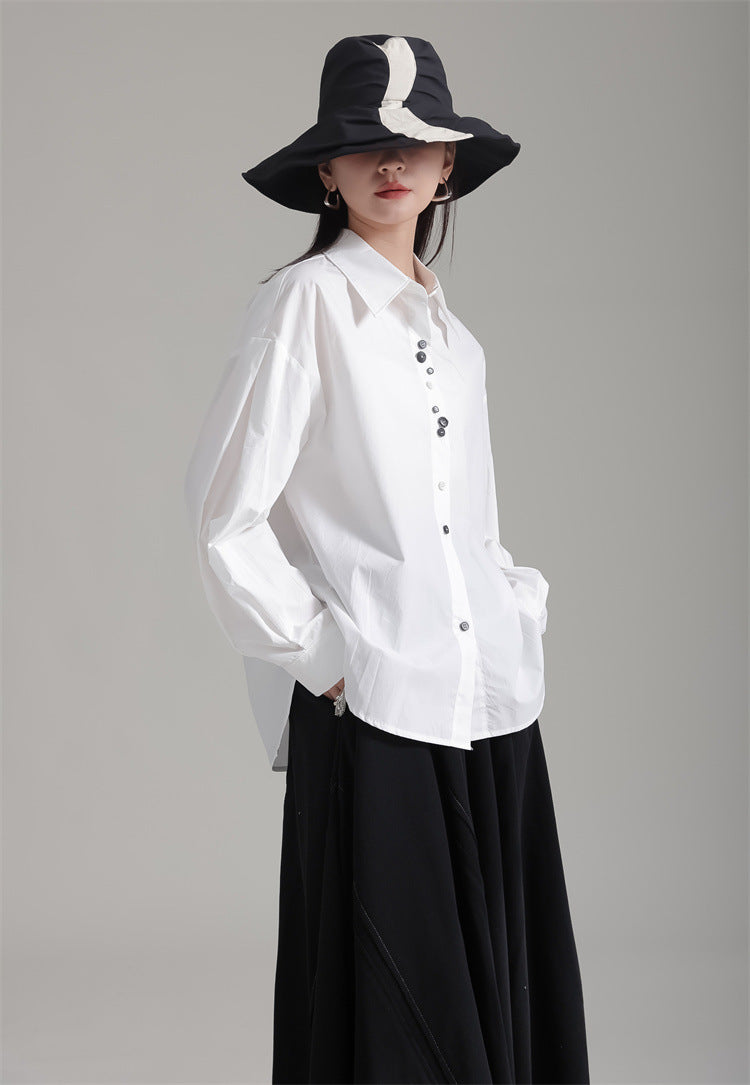 Classic Solid Color Bubble Sleeve Blouse