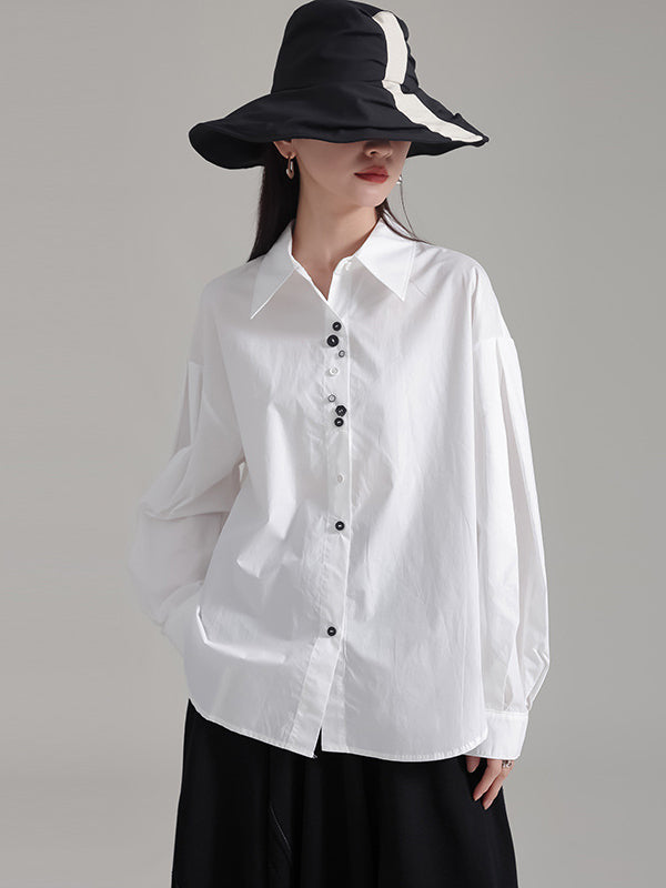 Classic Solid Color Bubble Sleeve Blouse