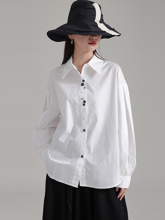 Classic Solid Color Bubble Sleeve Blouse