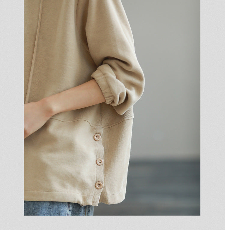 Loose Solid Color Hooded Long Sleeve Sweater
