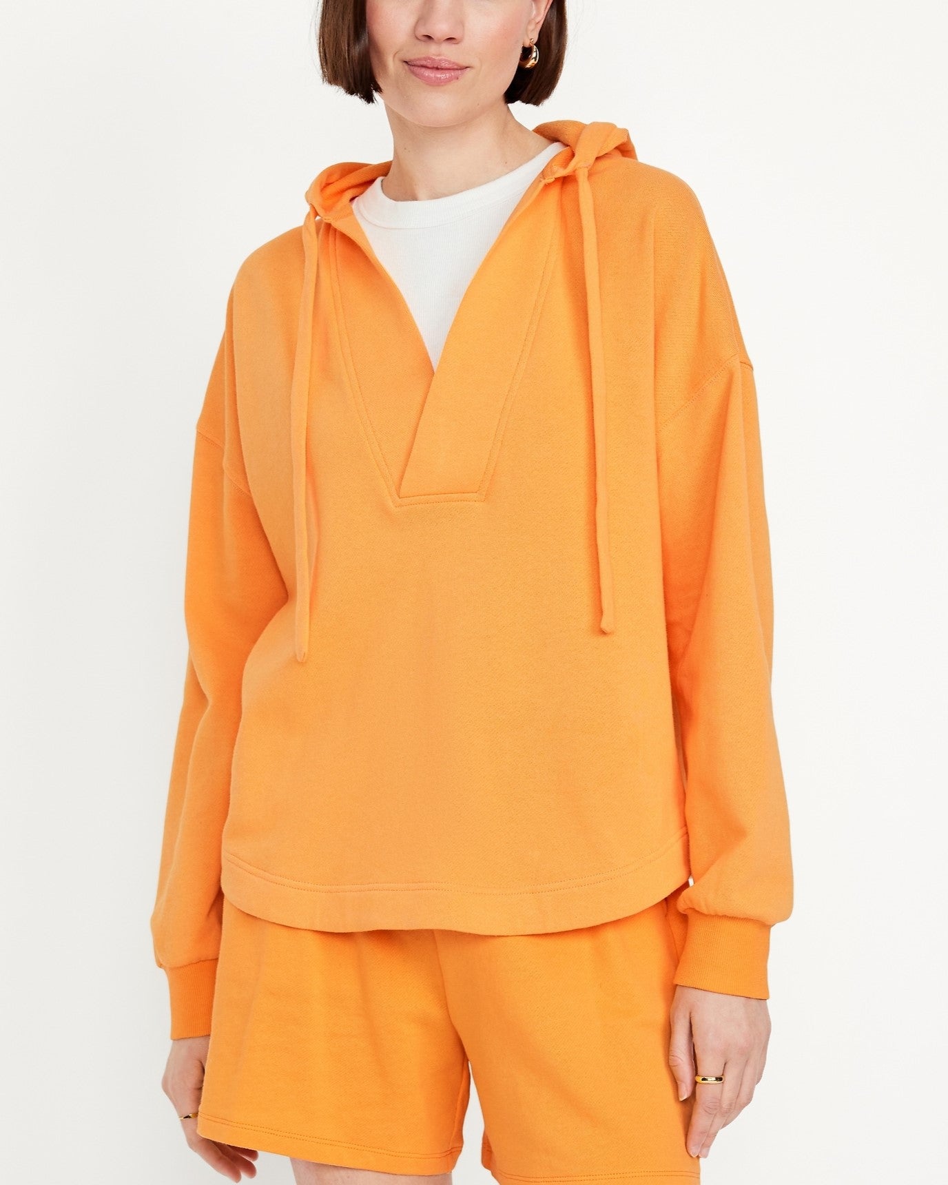 Oversized Drawstring V-Neck Hoodie Shorts Two-Piece Set With Pockets (Buy 2 Free Shipping)