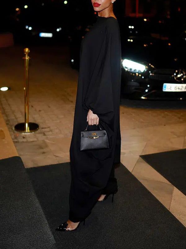 Batwing Sleeves Loose Mesh Solid Color Split-Joint Jumpsuits