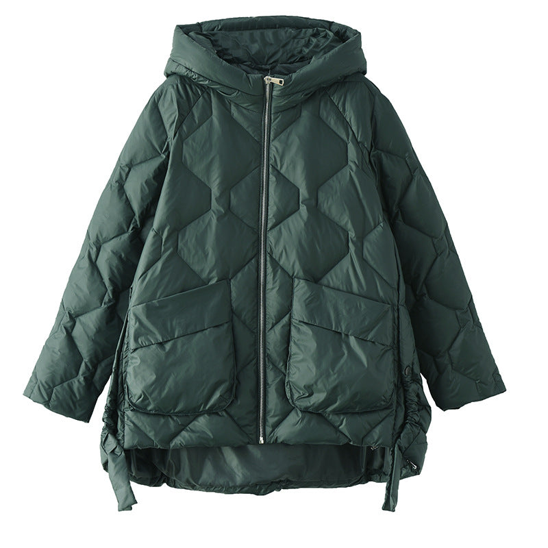 Loose Splicing Hooded Long Sleeve Thickened Down Jacket