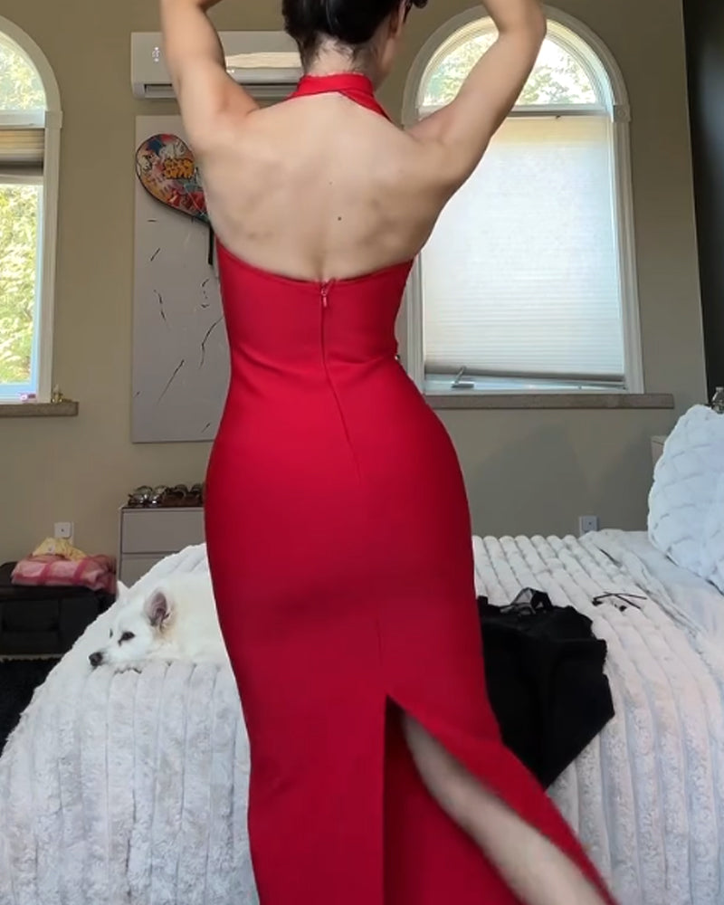 Sexy Solid Color Neck Dress